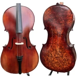 Hand Made Bird's eye Maple wood Cello, 4/4 Size ,Dark color,Big Deep Tone #15714 - Picture 1 of 13