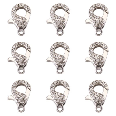 10x Rhinestone Lobster Claw Clasps 21x12.5mm Platinum Alloy Metal Necklace Clasp - Image 1 of 4