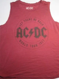 AC/DC Womens Size M Tank Top Burgundy Cotton Blend Crew Neck Logo Print Casual - Picture 1 of 5
