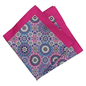JOS A BANK Mens Silk Handkerchief Fuschia Medallion Print Pocket Square 13.5" - Picture 1 of 5
