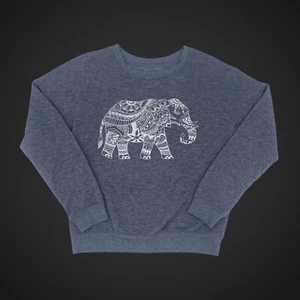 Boho Elephant Gray Pullover Sweatshirt Size M - Picture 1 of 4