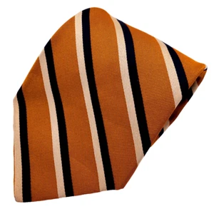 LORD & TAYLOR Silk Necktie Orange with Black & Cream Stripe Wide 57 in. x 4 in. - Picture 1 of 5