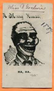 Buon Natale Ha, Ha. Lo. Caricatura dell'uomo che ride timbrata su cartoncino 1887 - Foto 1 di 2