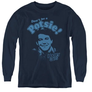 Happy Days Kids Long Sleeve Shirt Don't Be a Potsie Navy Tee - Picture 1 of 1