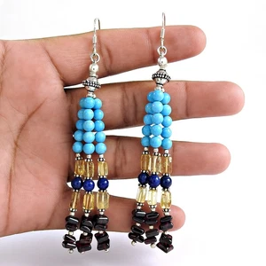 Gift For Her 925 Silver Natural Turquoise Drop/Dangle Bohemian Earrings A29 - Picture 1 of 4