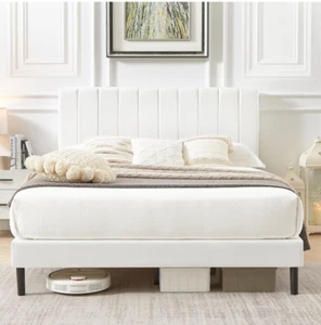 Queen Size Bed Frame with Adjustable Headboard, Velvet Upholstered Platform Bed - Picture 1 of 6