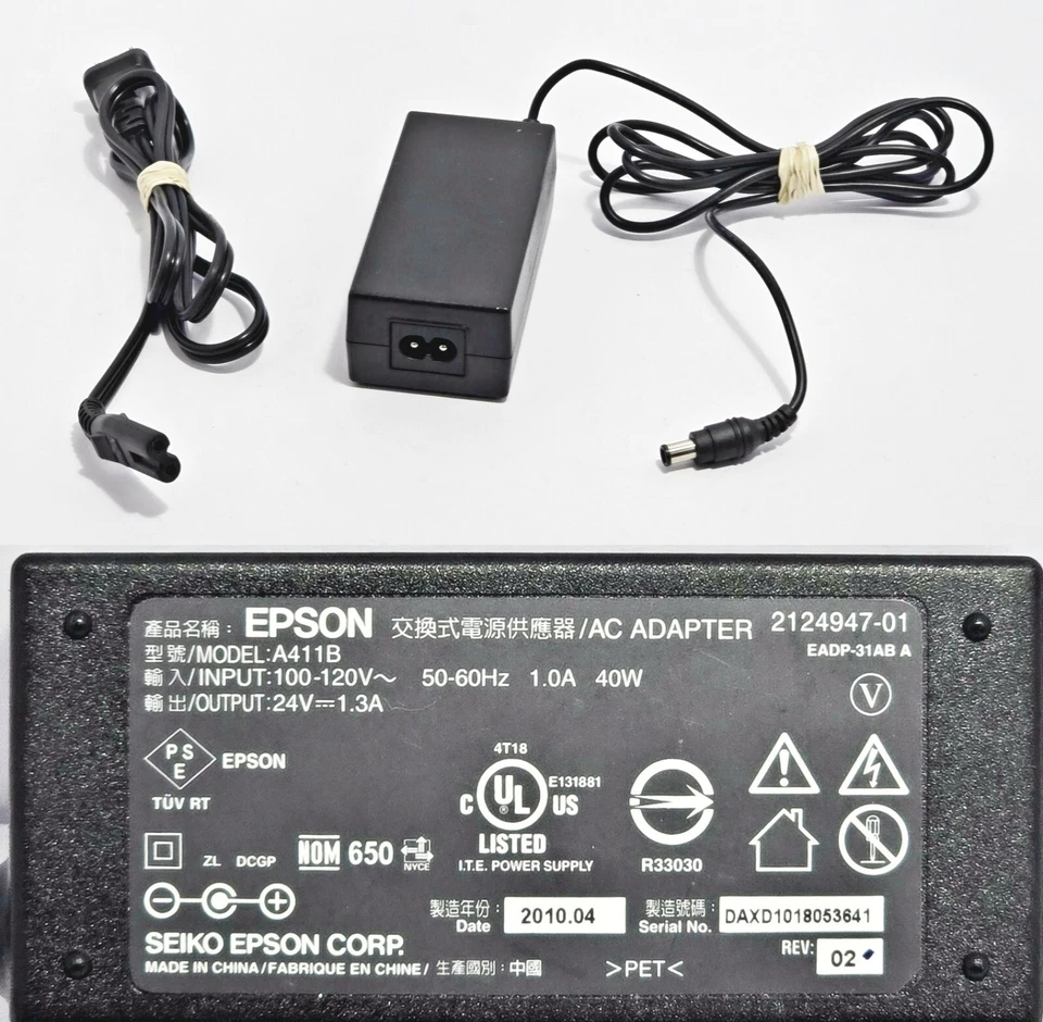 Fonte de alimentação adaptador CA A411B EADP-31A B 24V 1.3A 40W Seiko Epson Corp. - Imagem 1 de 4