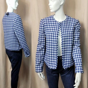 M&S Tweed COLLARLESS Short JACKET ~ Size 18 ~ BLUE CHECK (rrp £69) - Picture 1 of 8