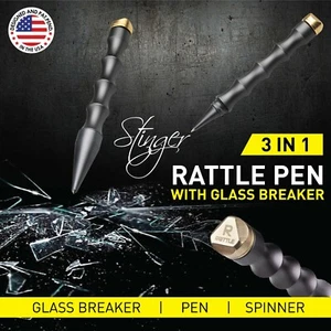 Pluma de sonajero STINGER 3 en 1: pluma de escritura de tinta negra, tapa de extremo giratorio, rompe vidrio - Imagen 1 de 8