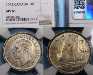 1942 CANADA 10 CENTS NGC MS 61 CANADA AUCTION COMP $49 #VAM-51x - Picture 1 of 1