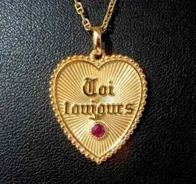 1.00Ct Lab Created Ruby "Toi & Moi Toujours" Love Pendant 14K Yellow Gold Plated - Image 1 of 4