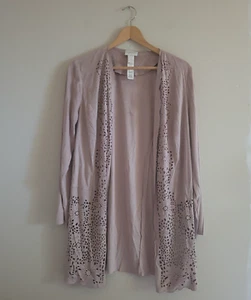 Chicos Womens Faux Suede Perforated Duster Jacket Size 0 / Small Southwestern - Picture 1 of 10