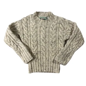 Aran Crafts 100% Wool Cable Knit Sweater Oatmeal Ivory Children’s Age 4-5 Flaw - Picture 1 of 11