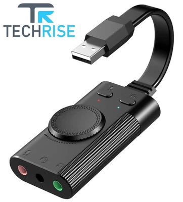 TechRise Audio Card Virtual 7.1CH USB External Gaming Sound Card with 3.5mm UK - Image 1 of 4