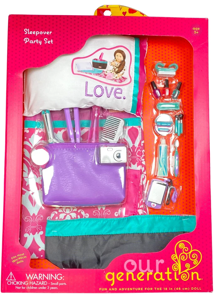 Our Generation 18" Muñeca Pijama Fiesta Set Almohada Saco de Dormir Rosa Verde azulado (NUEVO) Foto 1 de 1