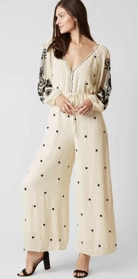 Mono Free People Boho Pierna Ancha Marfil Negro Bordado Talla Grande Nuevo con Etiquetas **Defecto Foto 1 de 4