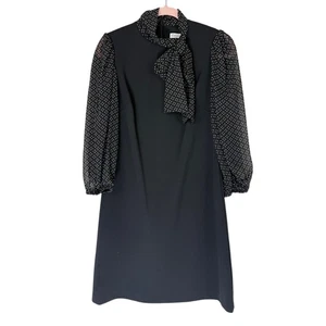 Calvin Klein Black w/ White Polka Dot Semi Sheer 3/4" Sleeves Midi Dress Size 8 - Picture 1 of 10