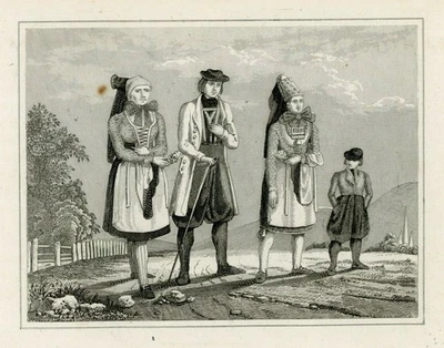 Altenburgische Bauern Mode Trachten Deutschland Stahlstich 19 Jhd Kleinformat - Bild 1 von 2