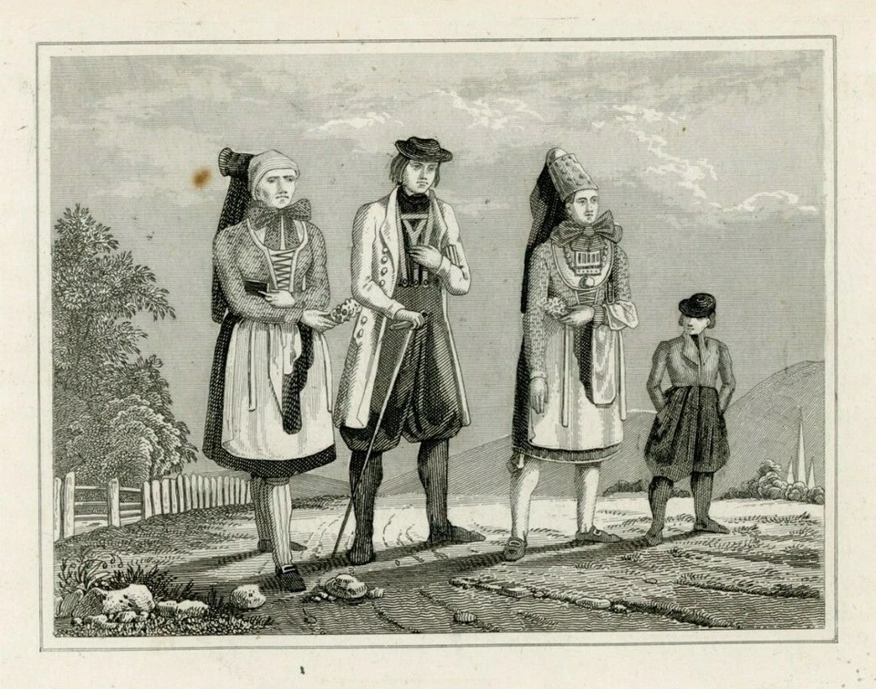 Altenburgische Bauern Mode Trachten Deutschland Stahlstich 19 Jhd Kleinformat - Bild 1 von 2