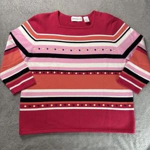 Alfred Dunner Top Women's sz Medium Red, Pink, Orange 3/4 Sleeve Sweater Top - Picture 1 of 6