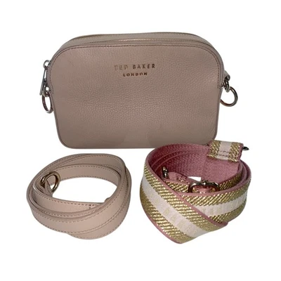 Ted Baker Bolso de Hombro Cartera Cuero Champagne Beige Dorado Brillante Doble Correas Foto 1 de 4