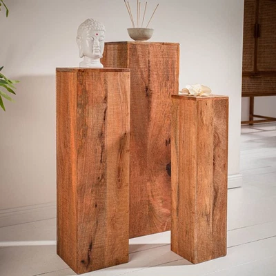 INVICTA INTERIOR Design Säule 3er Set MAKASSAR 80cm Mangoholz Handarbeit Dekosäule Beistelltisch