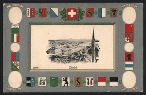 Ansichtskarte Zürich, Ortsansicht, Wappen der Kantone  - Bild 1 von 2