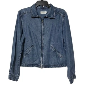VTG Nordstrom Denim Jacket Medium Womens Blue Zip Up LS Pockets Casual *READ* - Picture 1 of 7