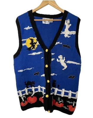 De Colección Años 80 Erika Tejido a Mano Halloween Suéter Chaleco Escuela Maestro Talla-XL, 2XL Foto 1 de 4