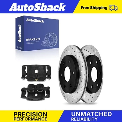 Front Drilled Slotted Brake Rotors Calipers Black for GMC Savana 1500 5.3L Foto 1 de 4