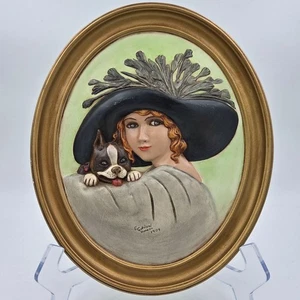 Duncan Ceramics Bas-Relief Plaster Mold Cameo Woman Black Hat and Dog - Picture 1 of 6