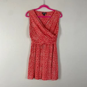 Lands' End Damen Korallenmuster ärmellos Faux Wickelkleid Gr. M zierlich V-Ausschnitt - Bild 1 von 8