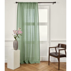Aspen Green Linen Sheer Curtain 96 Inch - 100% Pure Linen European Flax Windo... - Picture 1 of 6