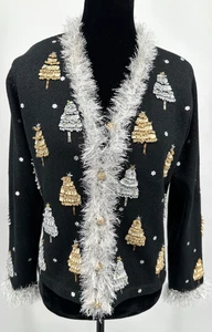 Design Options By Philip & Jane Gordon Christmas Tree Cardigan Small Black Knit - Picture 1 of 14