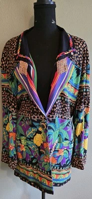 Carole Little Womens Vintage Boho Colorful Blazer Size 10 Rayon Beaded Details - Image 1 of 4