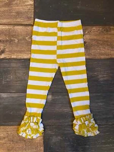 Mustard Yellow Gold/White Stripes Icing Ruffle Leggings - Picture 1 of 1