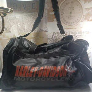 HARLEY DAVIDSON MOTORCYCLES Large Leather look Black Duffel Bag - Picture 1 of 9