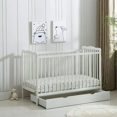 MCC® White Brooklyn Baby Cot Crib with Water repellent Mattress & Wheeled Drawer - Image 1 of 4
