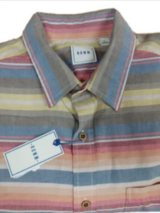 ROWM Men's Short Sleeve Striped Shirt Cotton Multi Color Orange, XL - Picture 1 of 2