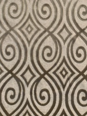 8.6 YDS Magnolia Fabric Antwerp Gray Cut Velvet Trellis Scroll Upholstery Fabric - Image 1 of 4