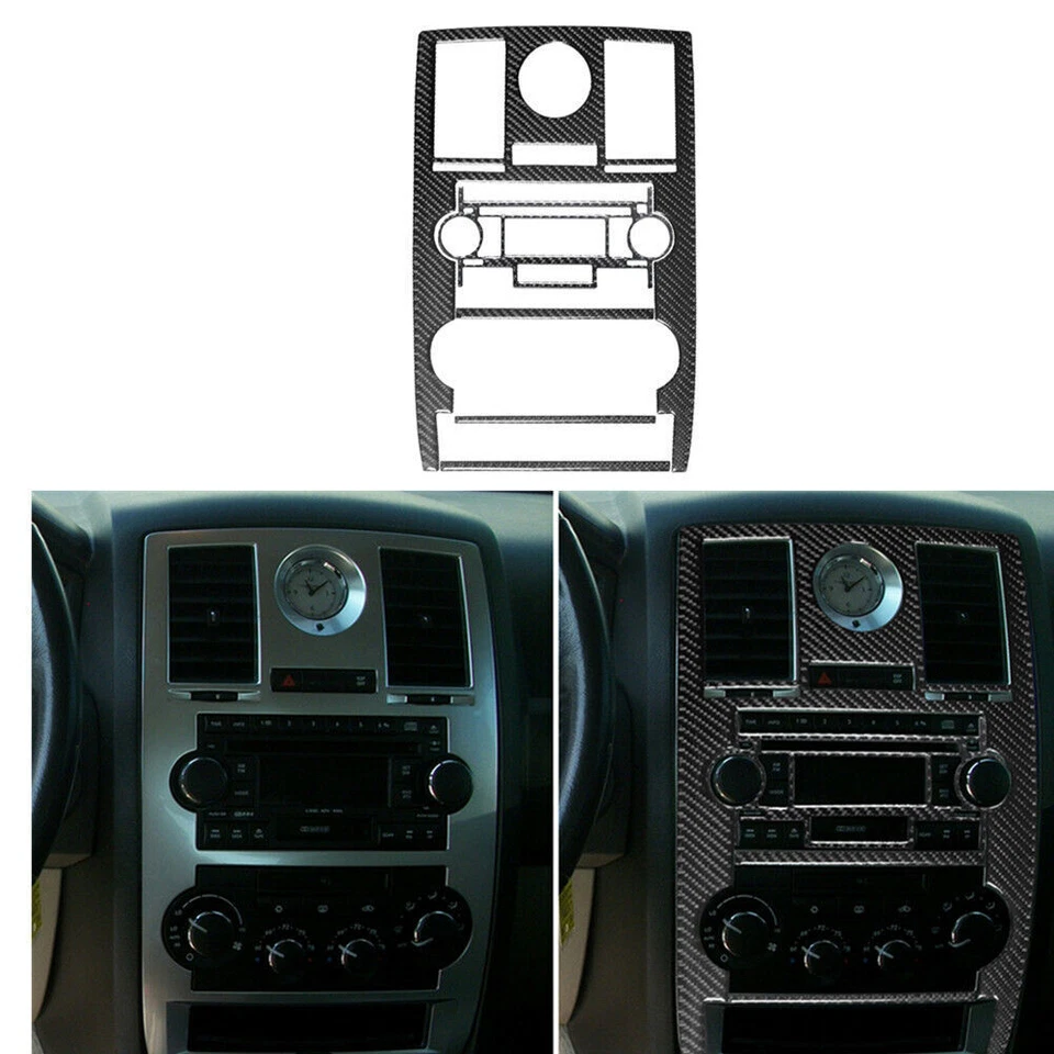 Capa painel de controle CD fibra de carbono 5 peças acabamento tipo B para Chrysler 300 2005-2007 - Imagem 1 de 4