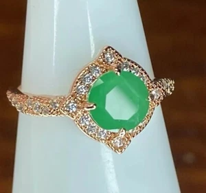Bomb Party Ring-03-3556-Treated Genuine Quartz/Lab- Size 7-Rose Gold Plated - Picture 1 of 6