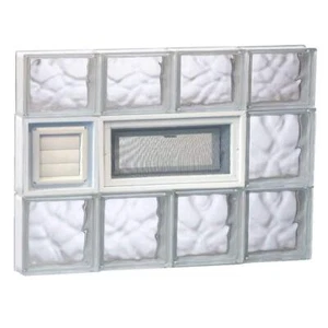 CLEARLY SECURE Glass Block Window 31"x 21" Frameless Wave Pattern w/ Dryer Vent - Picture 1 of 5