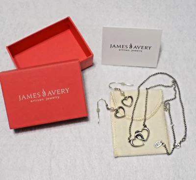 Juego de collar y pendientes James Avery 925 doble corazón vinculado y extensor de collar Foto 1 de 4
