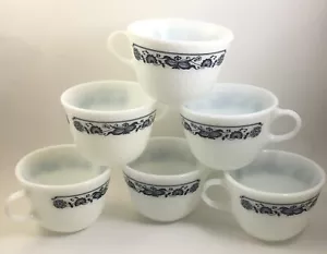 6 Pyrex Old Town Pattern Teacup Coffee Cup Mug Made in USA White and Blue - Picture 1 of 5