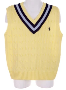 New Polo Ralph Lauren Boys Golf Yellow Cable Knit Sweater Vest Navy Pony 5 - Picture 1 of 1