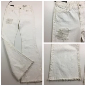 NWT SIWY Ivory Distressed Flare Leg Raw Hem 5 Pocket Denim Jeans Womens sz 26 - Picture 1 of 12