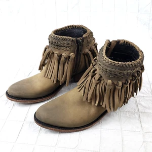 Liberty Black Size 7 Brown Leather Fringe Zip Ankle Western Boots Festival - Picture 1 of 14