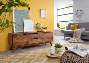 Lowboard Sheesham 134x40x49 walnuss lackiert MALMÖ 2 #102 - Bild 1 von 6