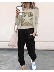 Women's Casual Suit Letter Printed Two-piece Set Sportswear Two-piece Set - Picture 1 of 5